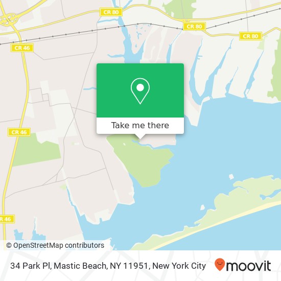 Mapa de 34 Park Pl, Mastic Beach, NY 11951