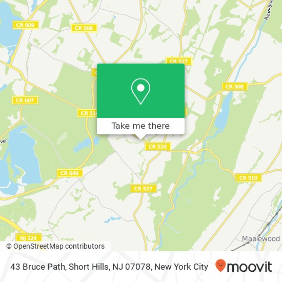 Mapa de 43 Bruce Path, Short Hills, NJ 07078