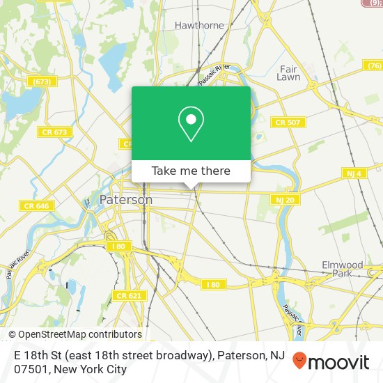 Mapa de E 18th St (east 18th street broadway), Paterson, NJ 07501