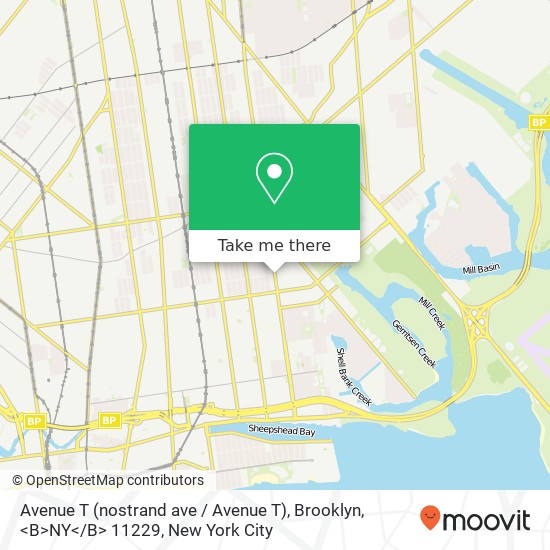 Avenue T (nostrand ave / Avenue T), Brooklyn, <B>NY< / B> 11229 map