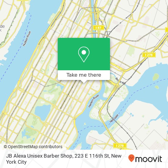 Mapa de JB Alexa Unisex Barber Shop, 223 E 116th St