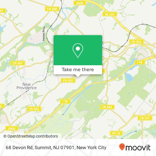 Mapa de 68 Devon Rd, Summit, NJ 07901