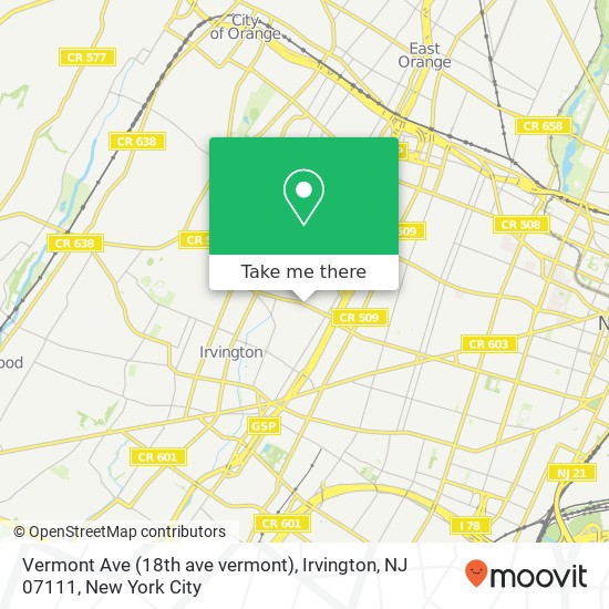 Mapa de Vermont Ave (18th ave vermont), Irvington, NJ 07111