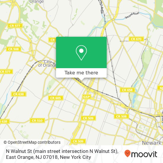 Mapa de N Walnut St (main street intersection N Walnut St), East Orange, NJ 07018