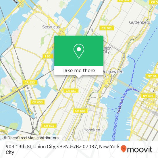 Mapa de 903 19th St, Union City, <B>NJ< / B> 07087