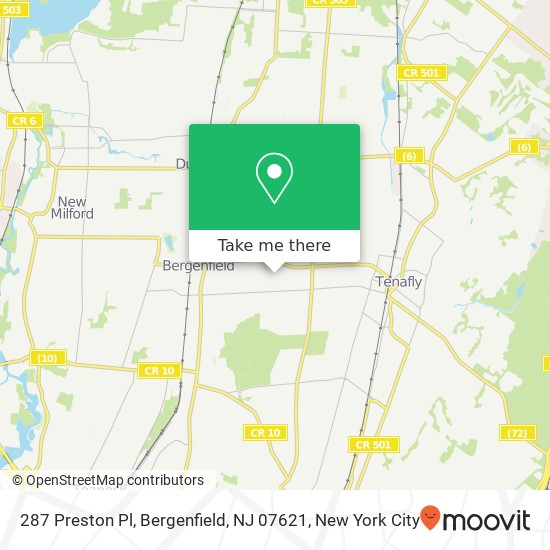 Mapa de 287 Preston Pl, Bergenfield, NJ 07621