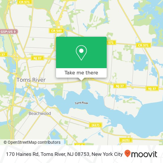 Mapa de 170 Haines Rd, Toms River, NJ 08753