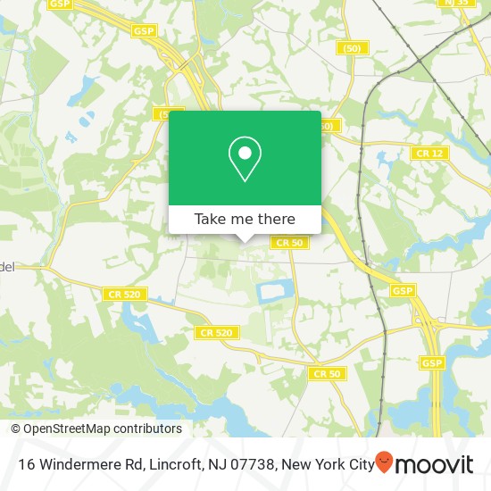 Mapa de 16 Windermere Rd, Lincroft, NJ 07738