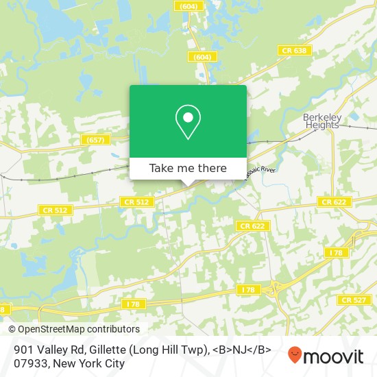 Mapa de 901 Valley Rd, Gillette (Long Hill Twp), <B>NJ< / B> 07933