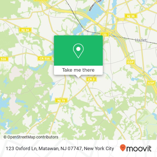 Mapa de 123 Oxford Ln, Matawan, NJ 07747