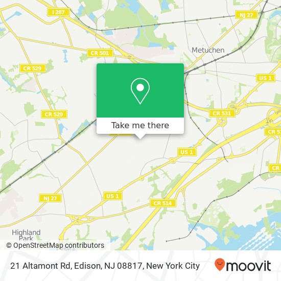 Mapa de 21 Altamont Rd, Edison, NJ 08817