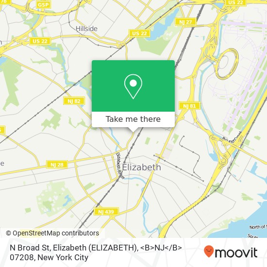 Mapa de N Broad St, Elizabeth (ELIZABETH), <B>NJ< / B> 07208