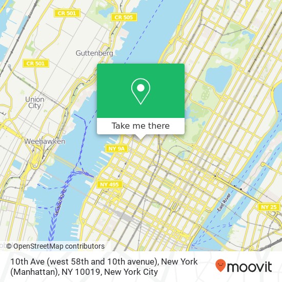 Mapa de 10th Ave (west 58th and 10th avenue), New York (Manhattan), NY 10019