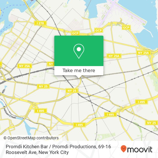 Mapa de Promdi Kitchen Bar / Promdi Productions, 69-16 Roosevelt Ave