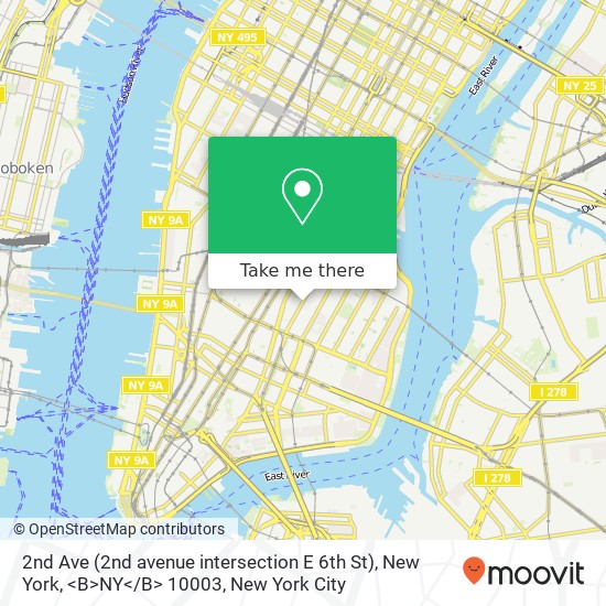 Mapa de 2nd Ave (2nd avenue intersection E 6th St), New York, <B>NY< / B> 10003