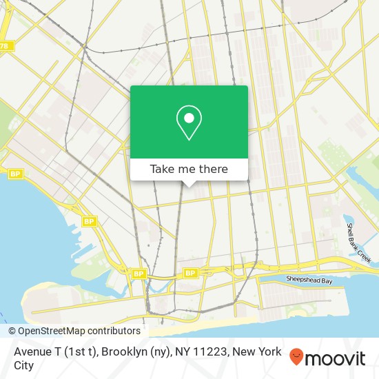 Mapa de Avenue T (1st t), Brooklyn (ny), NY 11223