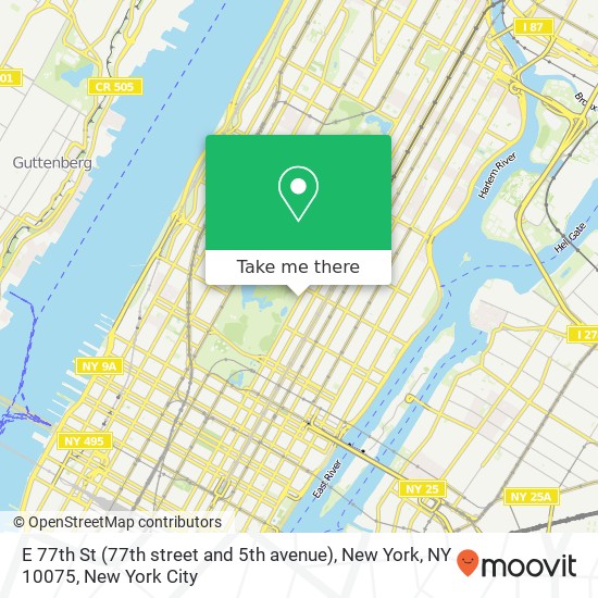 Mapa de E 77th St (77th street and 5th avenue), New York, NY 10075