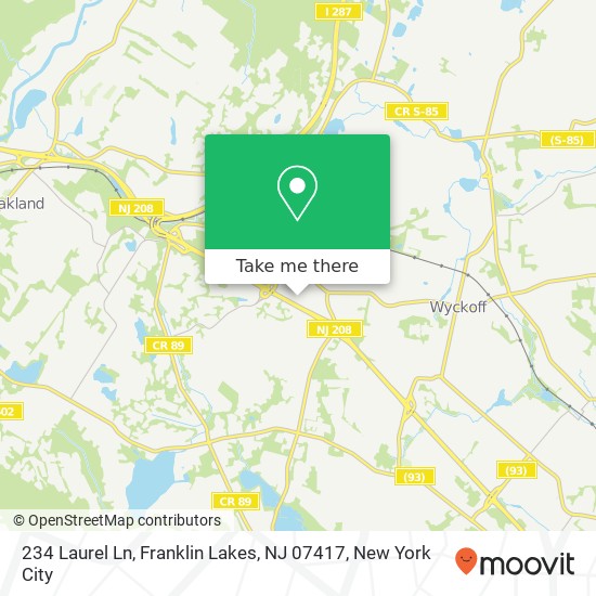 Mapa de 234 Laurel Ln, Franklin Lakes, NJ 07417