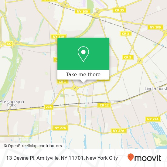 Mapa de 13 Devine Pl, Amityville, NY 11701