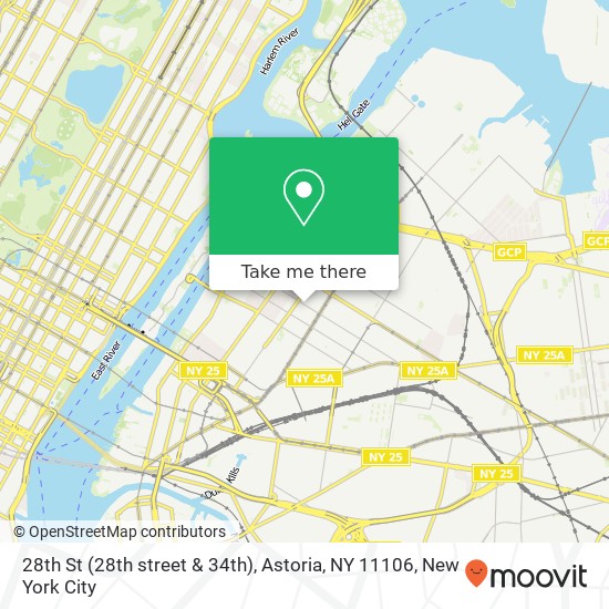 Mapa de 28th St (28th street & 34th), Astoria, NY 11106