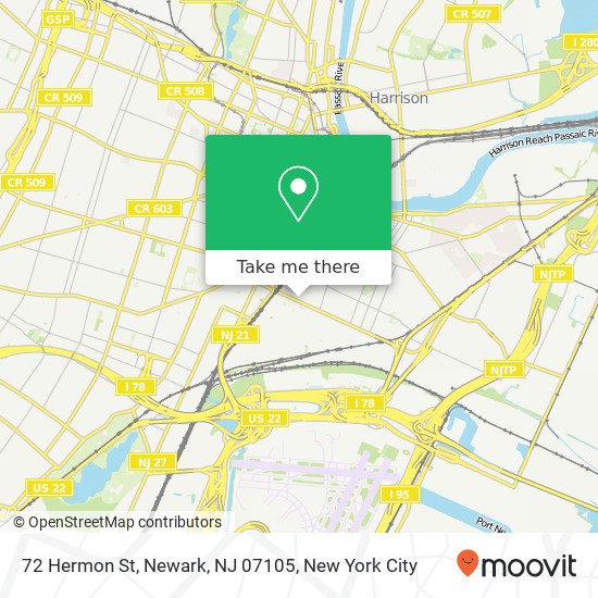 Mapa de 72 Hermon St, Newark, NJ 07105