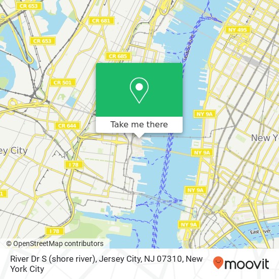 Mapa de River Dr S (shore river), Jersey City, NJ 07310