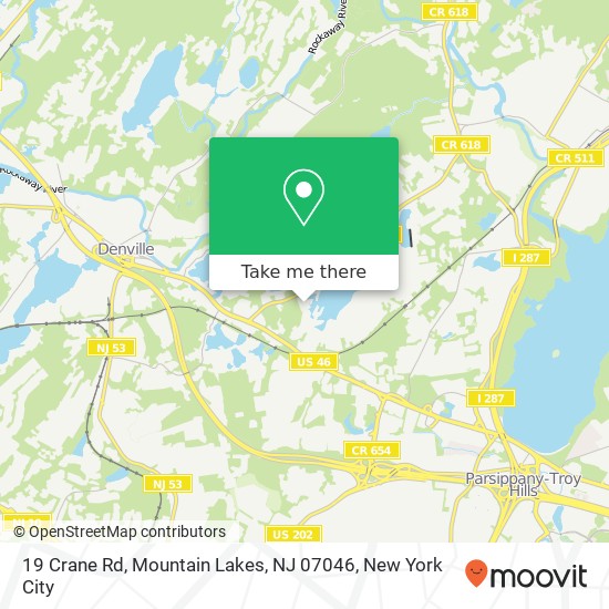 Mapa de 19 Crane Rd, Mountain Lakes, NJ 07046