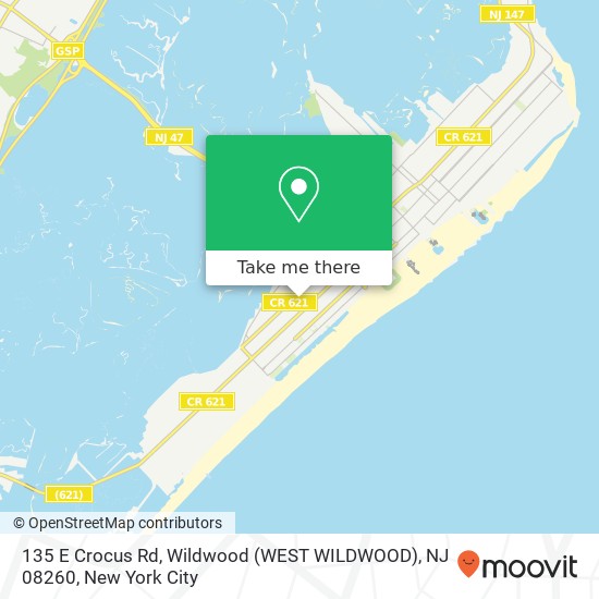 Mapa de 135 E Crocus Rd, Wildwood (WEST WILDWOOD), NJ 08260