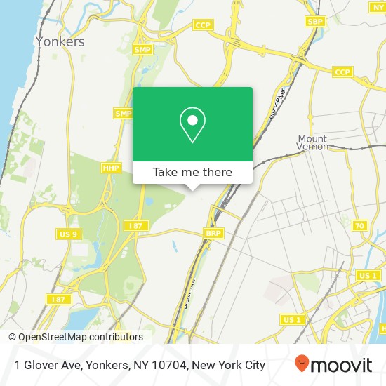 Mapa de 1 Glover Ave, Yonkers, NY 10704