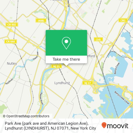 Mapa de Park Ave (park ave and American Legion Ave), Lyndhurst (LYNDHURST), NJ 07071