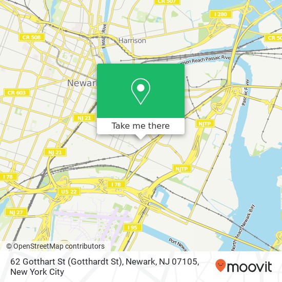 Mapa de 62 Gotthart St (Gotthardt St), Newark, NJ 07105