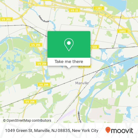 Mapa de 1049 Green St, Manville, NJ 08835