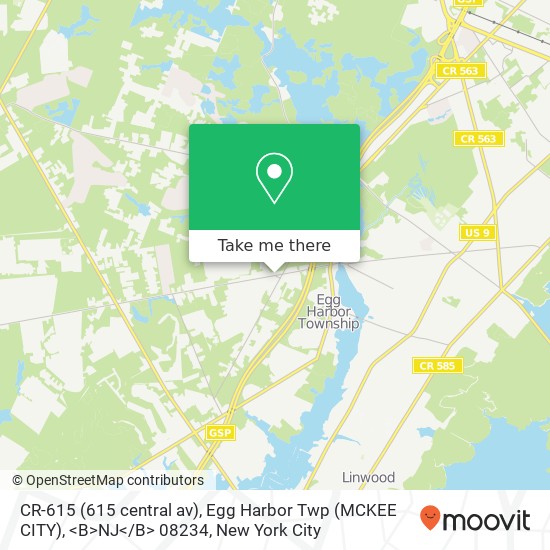 Mapa de CR-615 (615 central av), Egg Harbor Twp (MCKEE CITY), <B>NJ< / B> 08234