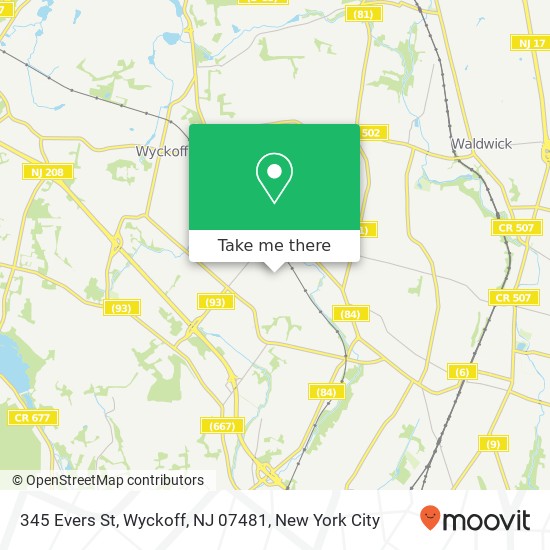 Mapa de 345 Evers St, Wyckoff, NJ 07481
