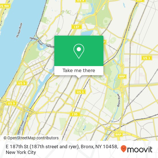 Mapa de E 187th St (187th street and ryer), Bronx, NY 10458