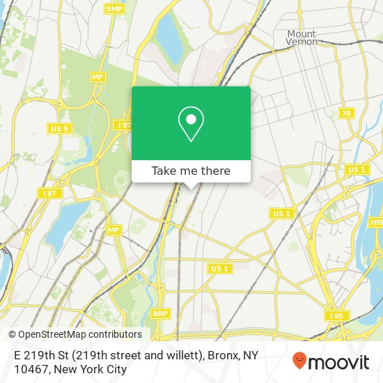 Mapa de E 219th St (219th street and willett), Bronx, NY 10467