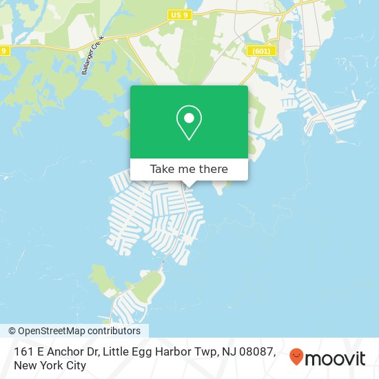 Mapa de 161 E Anchor Dr, Little Egg Harbor Twp, NJ 08087