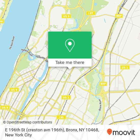 Mapa de E 196th St (creston avn 196th), Bronx, NY 10468