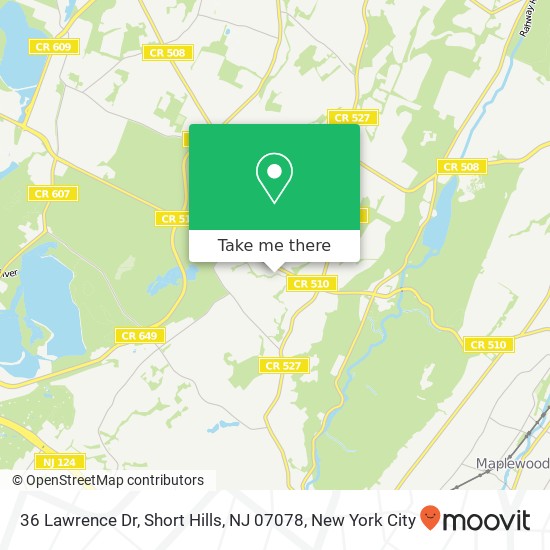 Mapa de 36 Lawrence Dr, Short Hills, NJ 07078