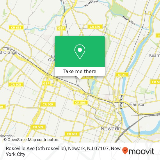 Mapa de Roseville Ave (6th roseville), Newark, NJ 07107