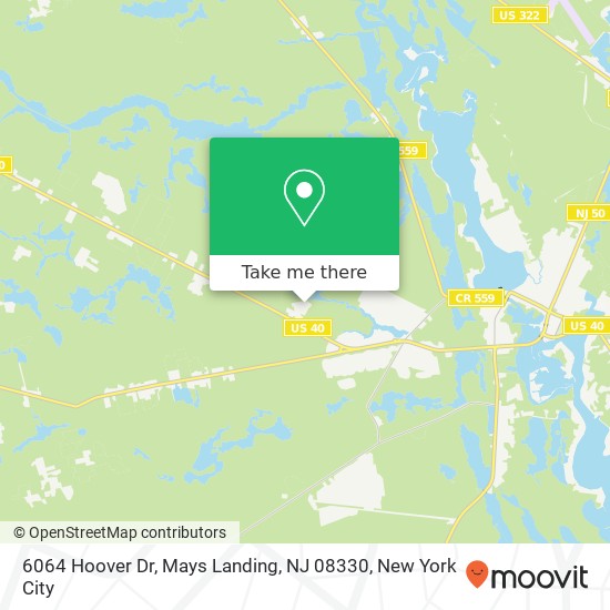 Mapa de 6064 Hoover Dr, Mays Landing, NJ 08330