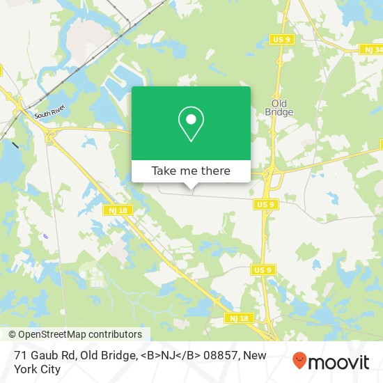 Mapa de 71 Gaub Rd, Old Bridge, <B>NJ< / B> 08857