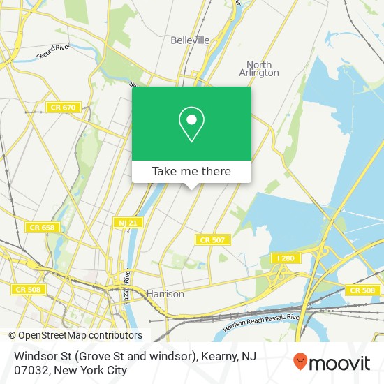 Mapa de Windsor St (Grove St and windsor), Kearny, NJ 07032