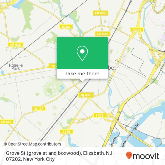Mapa de Grove St (grove st and boxwood), Elizabeth, NJ 07202
