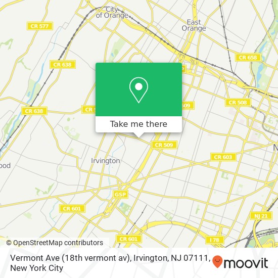 Mapa de Vermont Ave (18th vermont av), Irvington, NJ 07111