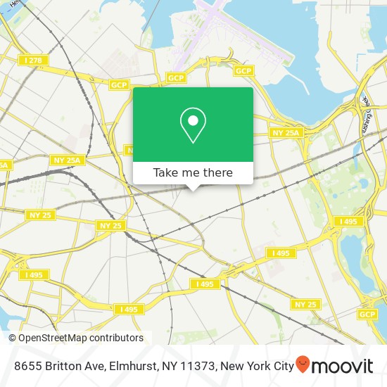 Mapa de 8655 Britton Ave, Elmhurst, NY 11373