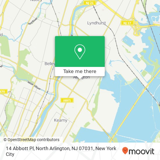 Mapa de 14 Abbott Pl, North Arlington, NJ 07031