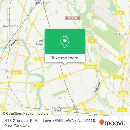Mapa de 418 Grunauer Pl, Fair Lawn (FAIR LAWN), NJ 07410