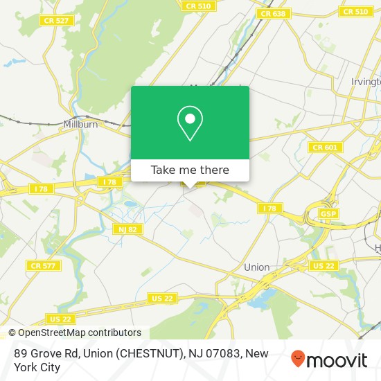 Mapa de 89 Grove Rd, Union (CHESTNUT), NJ 07083