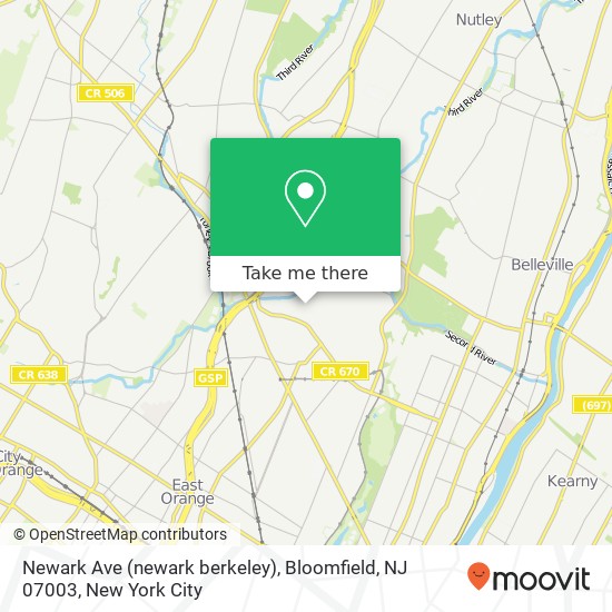 Mapa de Newark Ave (newark berkeley), Bloomfield, NJ 07003